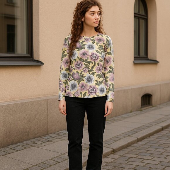 Ann Taylor Factory 100% Cotton lightweight knit sweater ladies med Floral Bloom - Picture 1 of 5